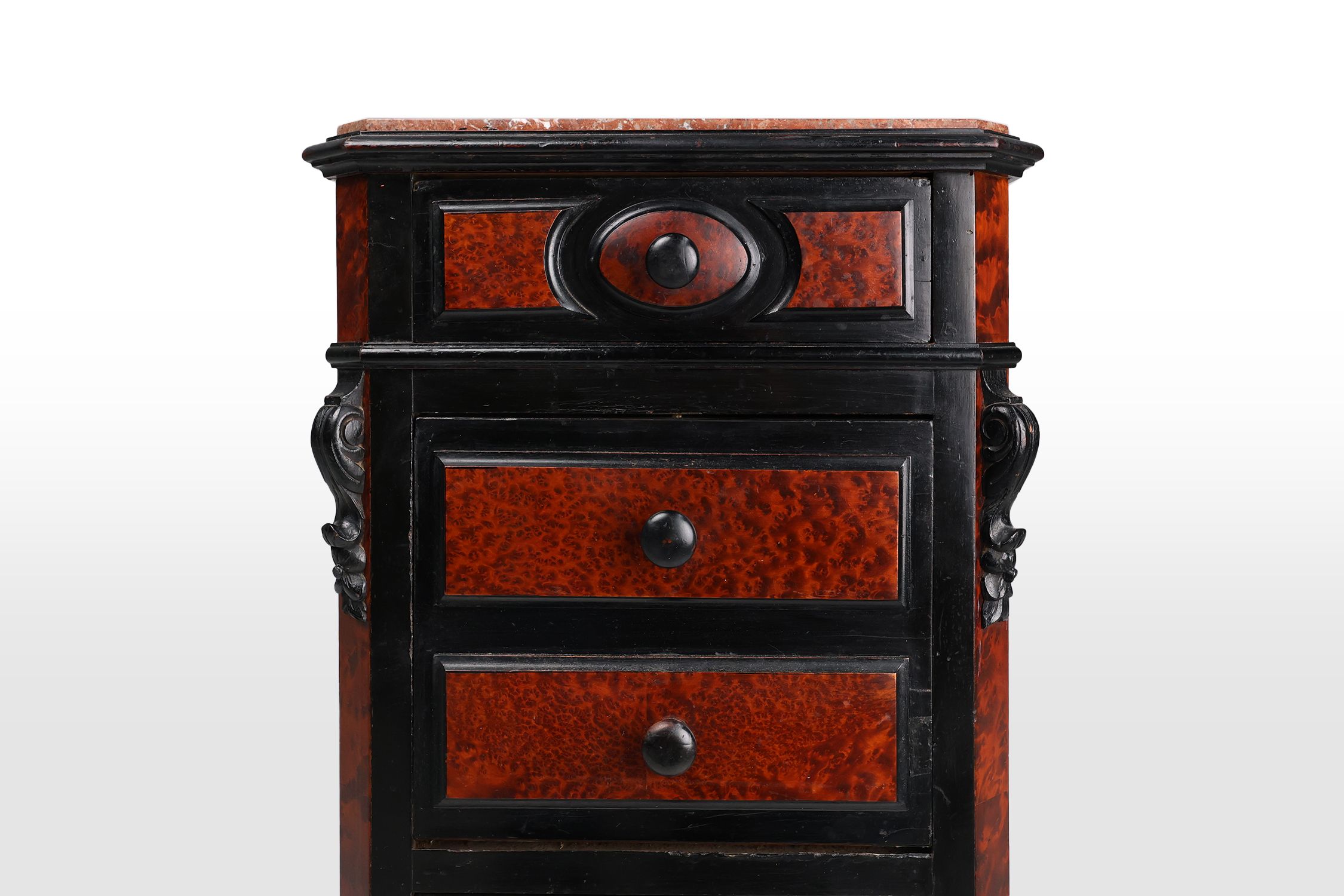 Rare Antique French chest of drawers in wood, burl veneer and marble, ca. 1850thumbnail